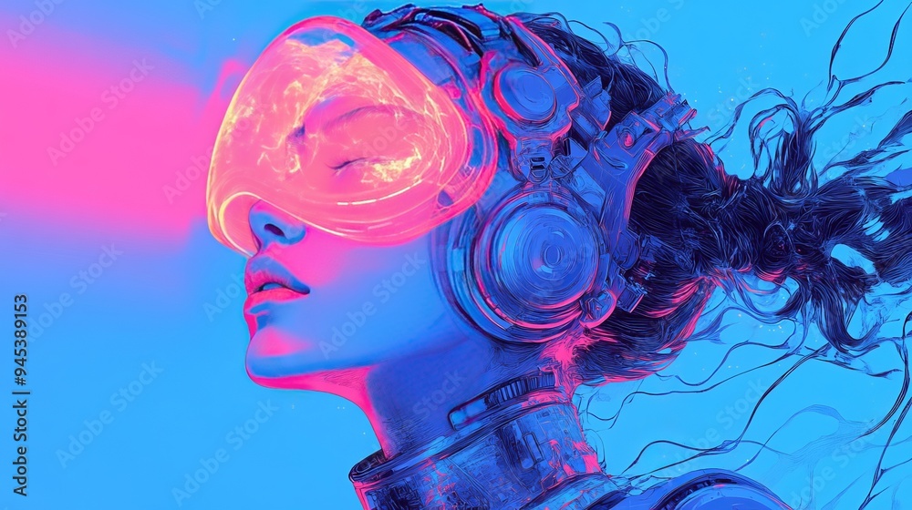 A futuristic woman enjoys immersive tech with VR goggles A futuristic woman enjoys immersive tech with VR goggles