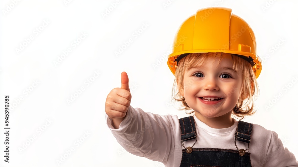 Happy Little Girl Wearing Hard Hat and Giving Thumbs Up Happy Little Girl Wearing Hard Hat and Giving Thumbs Up