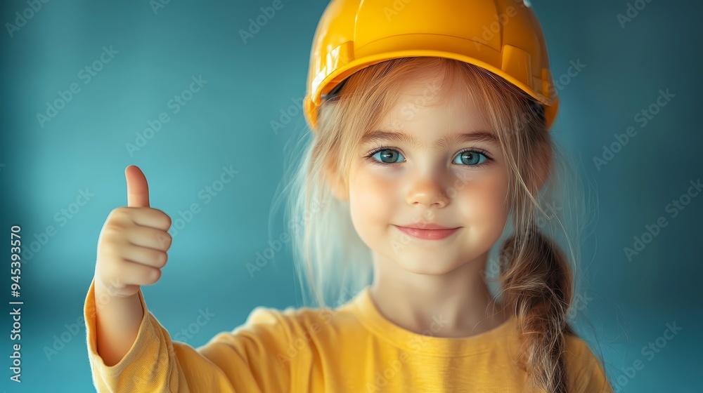 Happy Little Girl Construction Worker Thumbs Up Happy Little Girl Construction Worker Thumbs Up