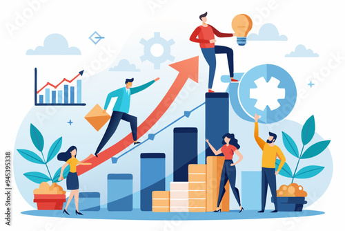 Teamwork to help business growth, team success or increase performance, improvement or growing business, career growth or effort to succeed concept, business people team help build growth graph chart.