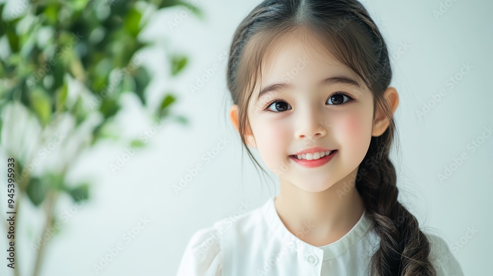 Portrait of a Happy Little Girl with Braided Hair Smiling Portrait of a Happy Little Girl with Braided Hair Smiling
