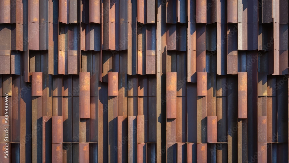 Seamless texture background of rusty metal facade cladding featuring aluminum and copper tiles design Seamless texture background of rusty metal facade cladding featuring aluminum and copper tiles design