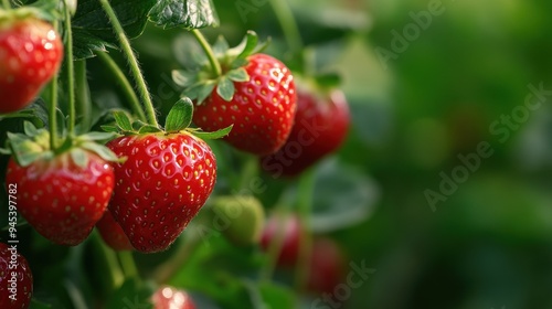 Fresh Strawberries in a Green Garden