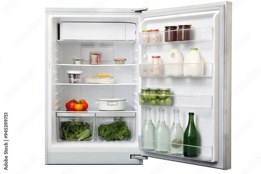 Modern double-door refrigerator isolated on transparent background for home appliance design, kitchen layout visualizations, and interior decor projects in high-resolution PNG format.