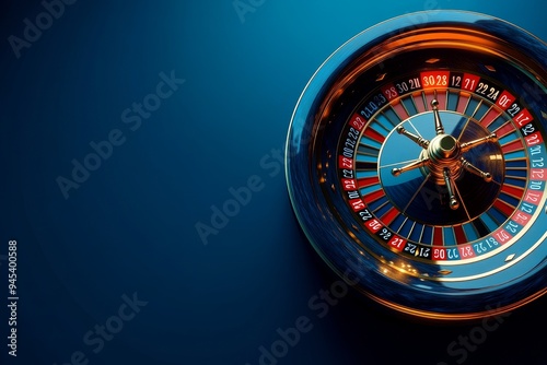 Vibrant online casino banner featuring a 3d roulette wheel on a striking blue background