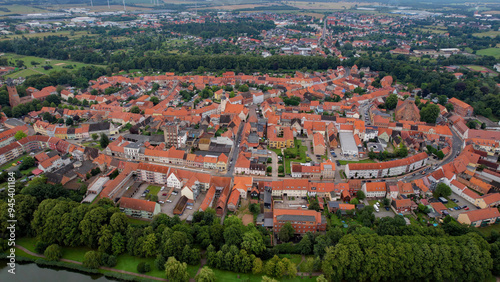 Aerial view of the old town around the city Gardelegen in Germany on a sunny summer day photo