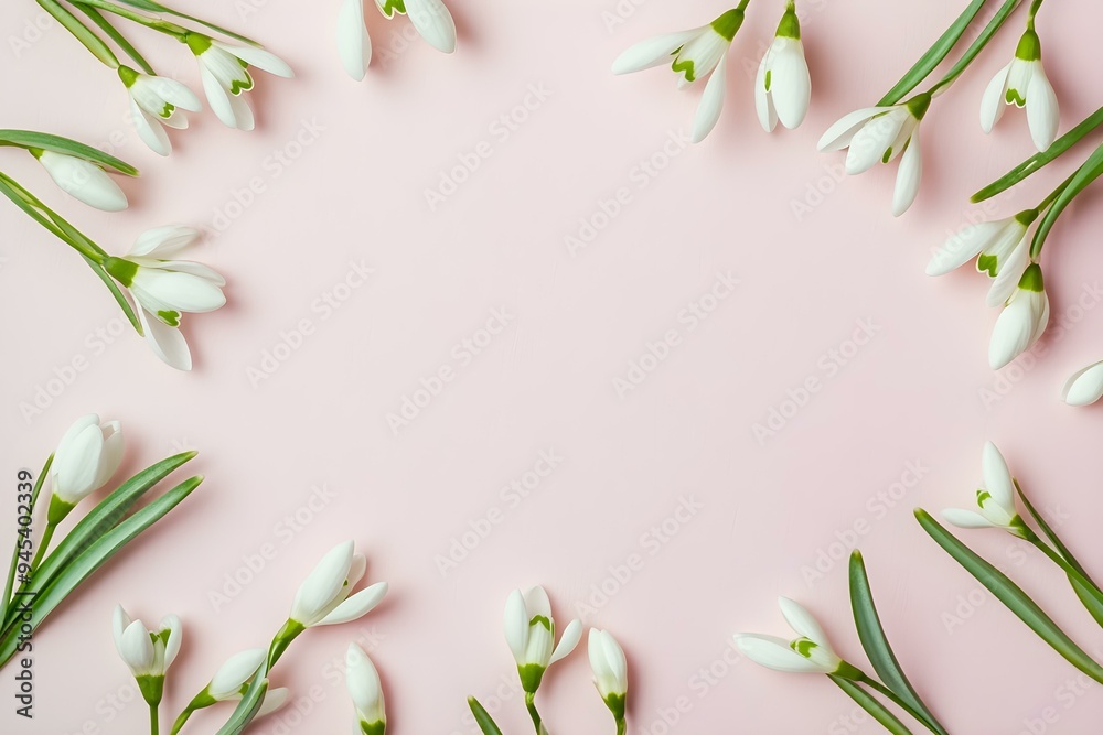 Creative layout made with snowdrop flowers on bright background. Minimal nature love idea. Spring flowers concept Creative layout made with snowdrop flowers on bright background. Minimal nature love idea. Spring flowers concept
