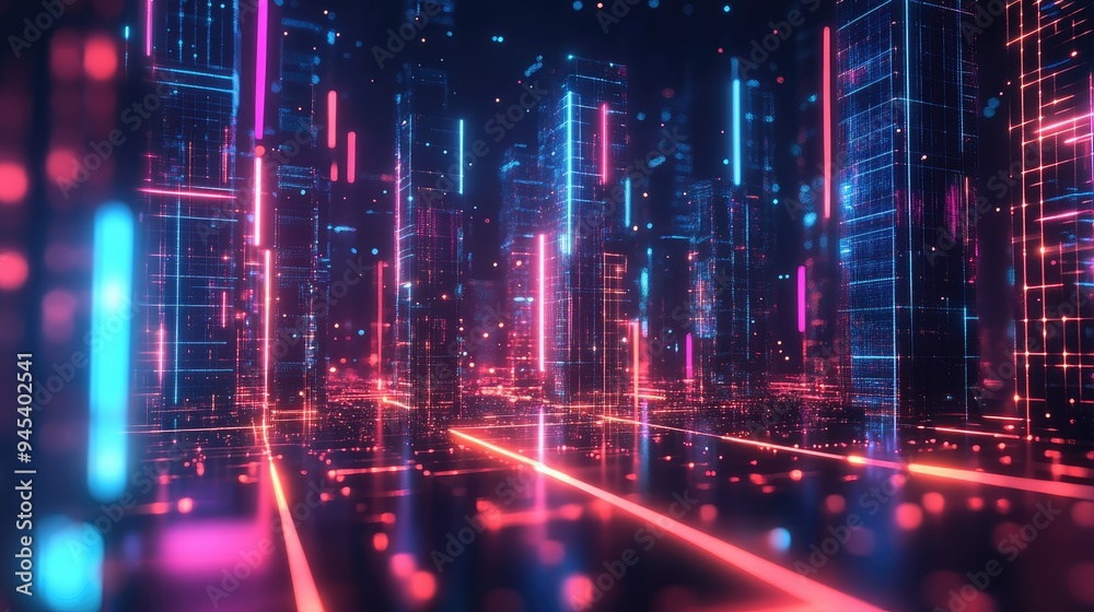 urban architecture, cityscape with space and neon light effect urban architecture, cityscape with space and neon light effect