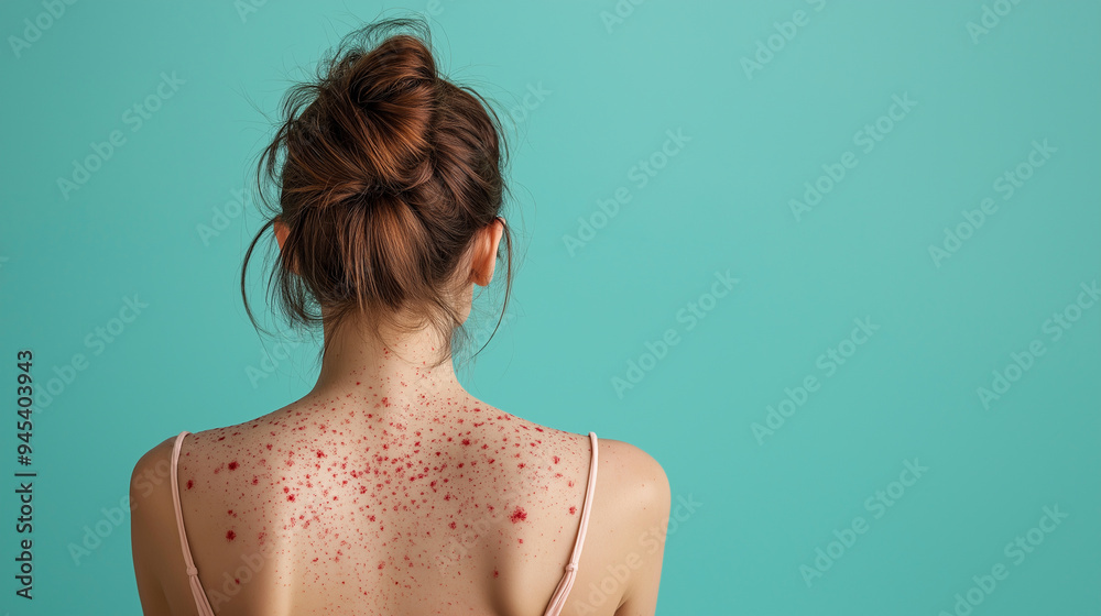 Rear view of a woman with a rash on her back, indicative of MPOX symptoms. Rear view of a woman with a rash on her back, indicative of MPOX symptoms.