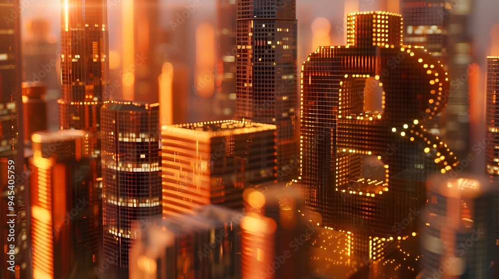 City economy Bitcoin symbol financial technology City economy Bitcoin symbol financial technology