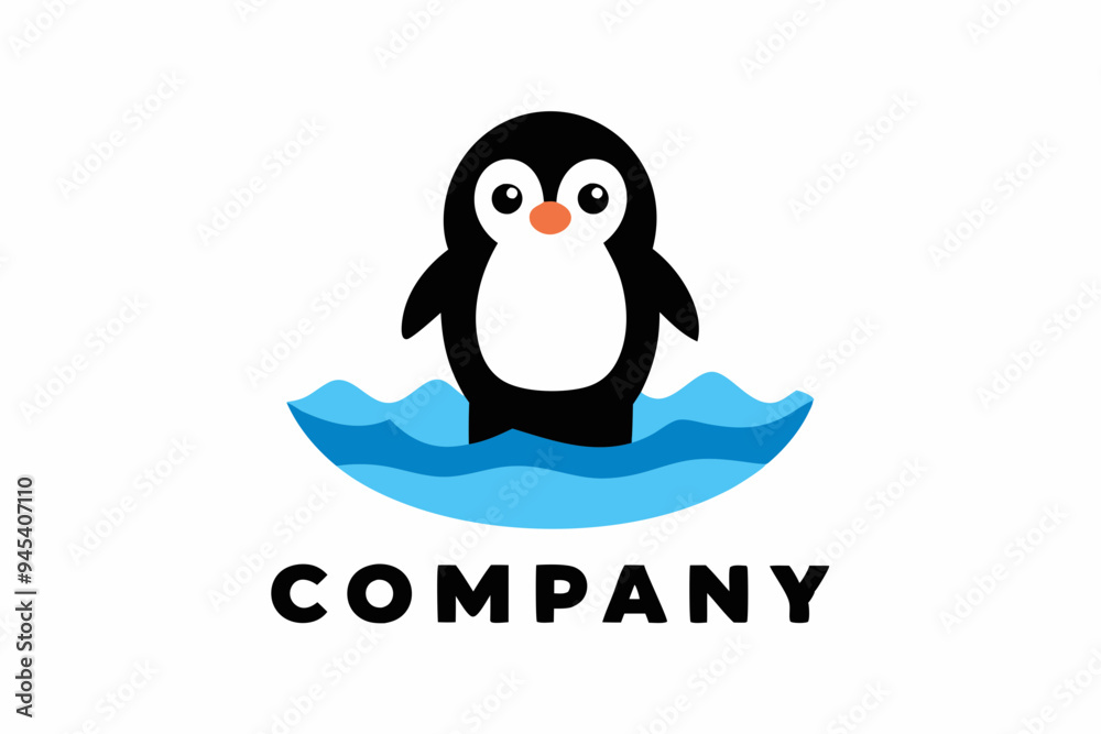 Obraz premium A logo with a cartoon penguin standing next to it