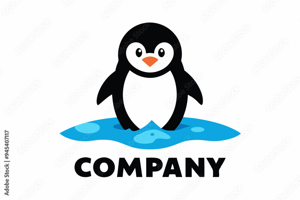 Fototapeta premium A logo with a cartoon penguin standing next to it