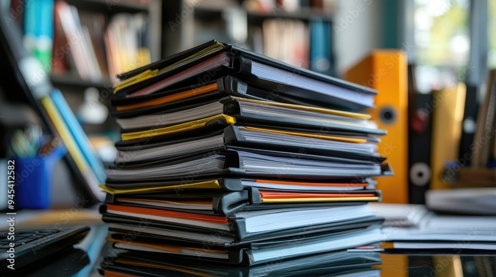 Office Table Covered in Piles of Documents and Binders Representing Workplace Chaos Office Table Covered in Piles of Documents and Binders Representing Workplace Chaos