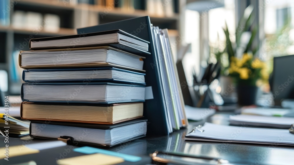 Office Table Covered in Piles of Documents and Binders Representing Workplace Chaos Office Table Covered in Piles of Documents and Binders Representing Workplace Chaos