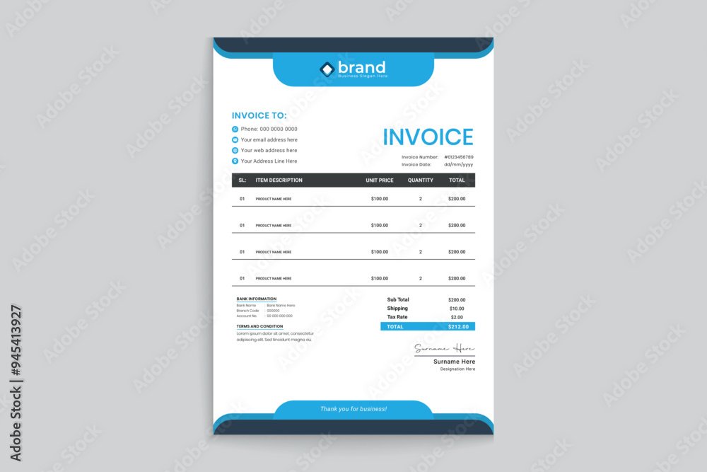 Modern letterhead design black and blue color Modern letterhead design black and blue color