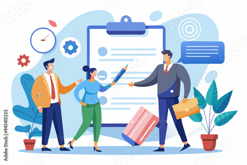 Employment contract agreement, corporate partnership document with signature, new employee signing contract, legal paperwork, recruitment document concept, businessman handshake with contract paper.
