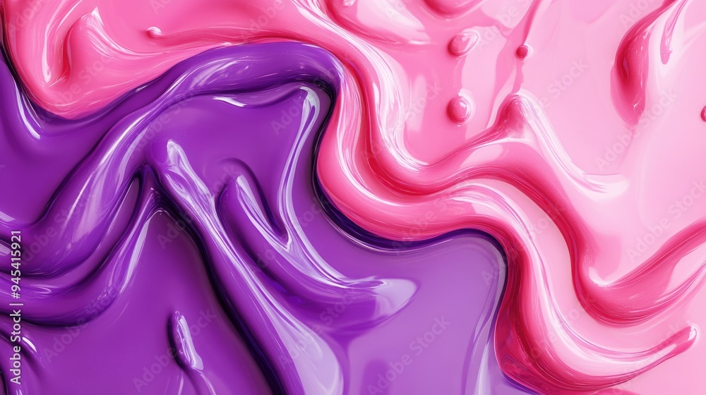 Obraz premium 3D Rendering of Violet Abstract Graphic Drips and Pink Fluid Ripples with Purple Acrylic Water Brush and Coral Magenta Artistic Flow
