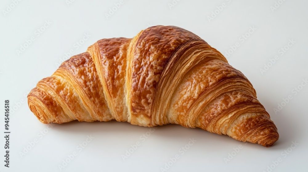 A beautifully golden and flaky croissant showcased on a white background, highlighting its intricate layers and puff pastry texture, making it an enticing treat. A beautifully golden and flaky croissant showcased on a white background, highlighting its intricate layers and puff pastry texture, making it an enticing treat.