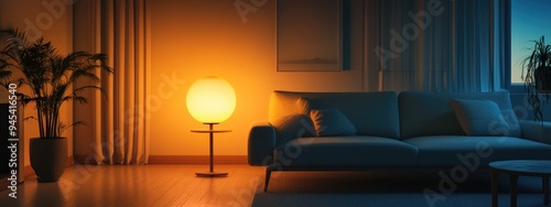 3D rendering of an opal color lamp illuminating a room photo