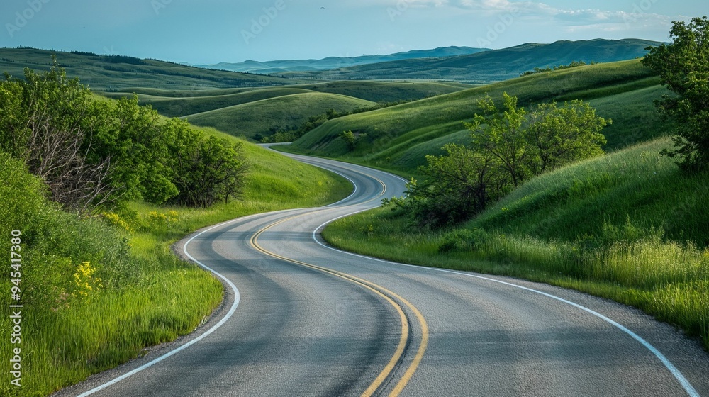 Curve road in a lush, green landscape. Curve road in a lush, green landscape.