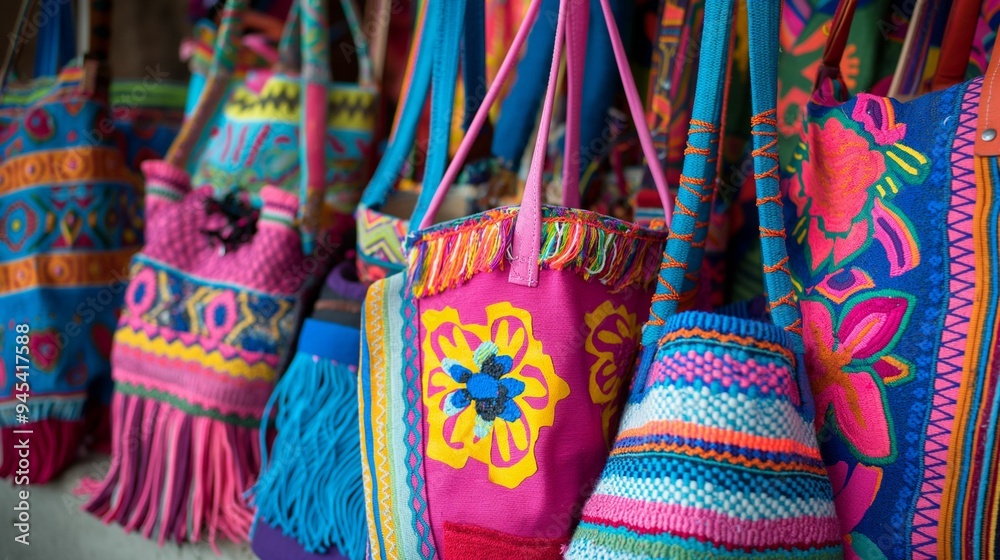 Fototapeta premium Image of the collection of colorful handbags.