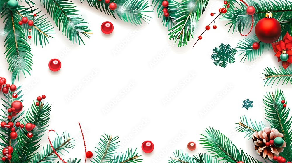 Christmas Illustration with Snowman and Pine Branches Christmas Illustration with Snowman and Pine Branches