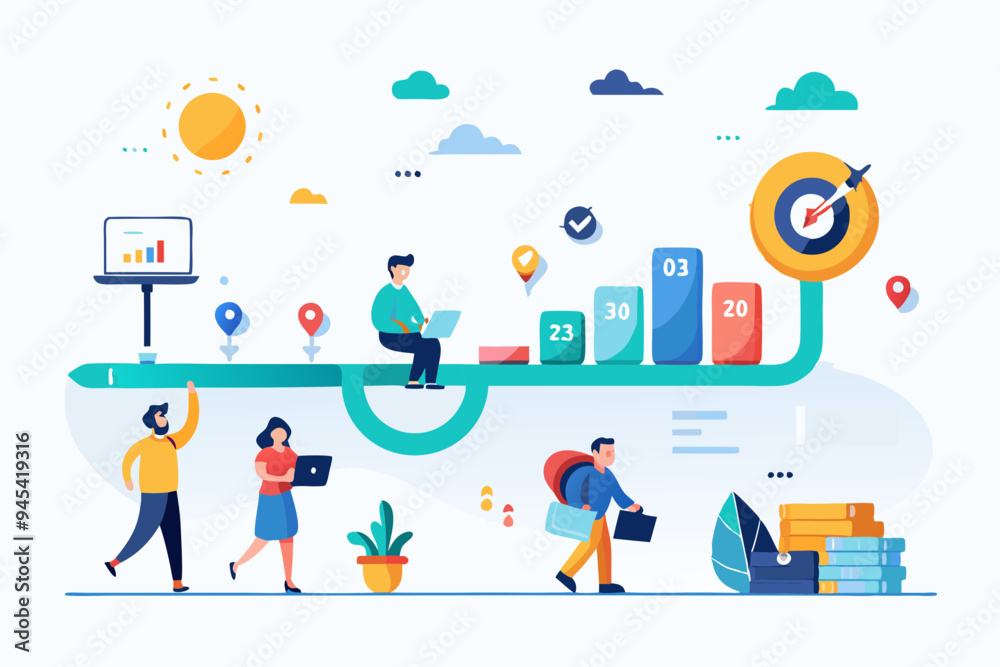 Timeline project planning, work progress milestone or step to success, plan or strategy diagram, business journey or process to reach goal concept, businessman running on project timeline milestones
Timeline project planning, work progress milestone or step to success, plan or strategy diagram, business journey or process to reach goal concept, businessman running on project timeline milestones