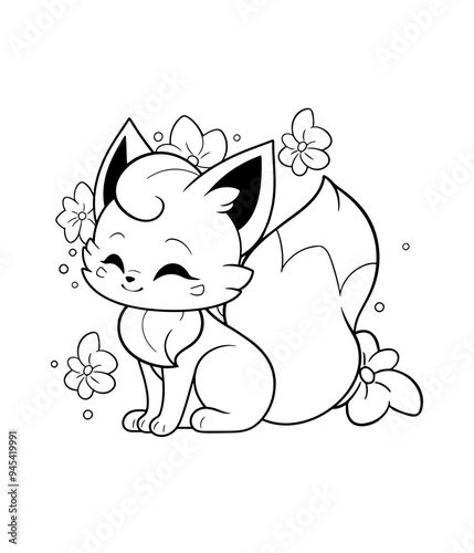 Cute Fox Printable Coloring Pages for Children Hand-Drawn Vector Illustration