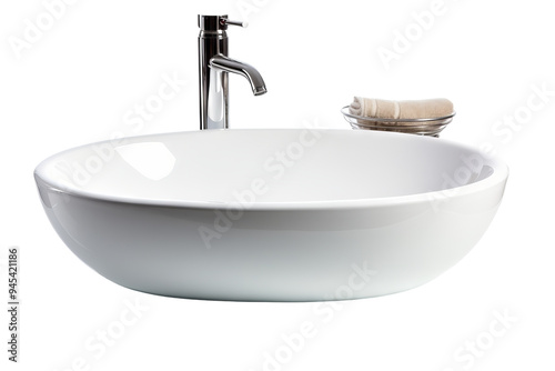 Elegant modern washbasin isolated on transparent background for bathroom design projects, ideal for interior decor concepts featuring sleek and contemporary sanitary ware elements. photo