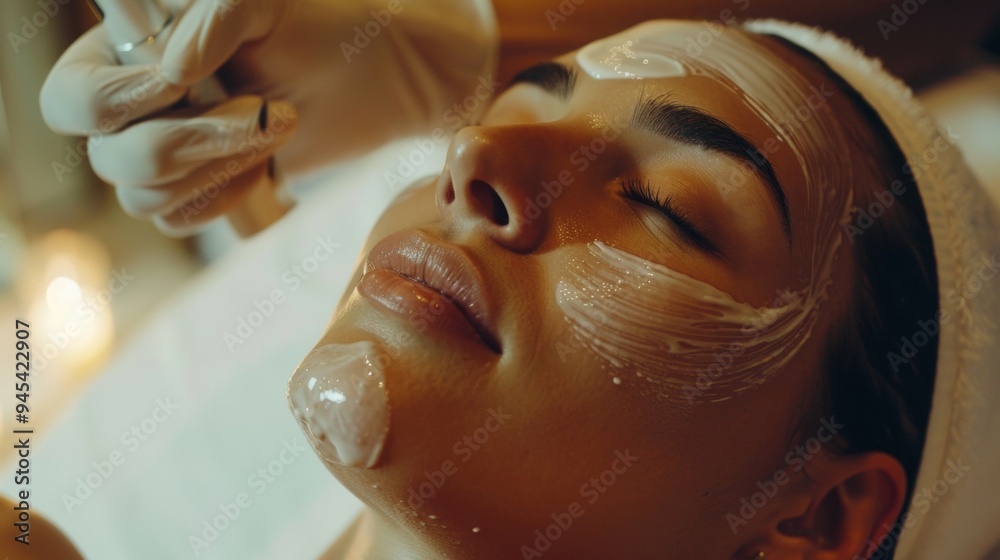 Young woman receiving facial treatment in a serene spa setting during the afternoon Young woman receiving facial treatment in a serene spa setting during the afternoon