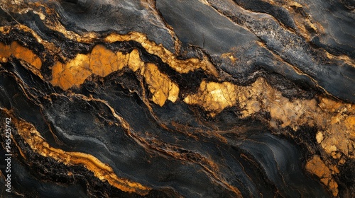 Abstract black and gold marble background texture.