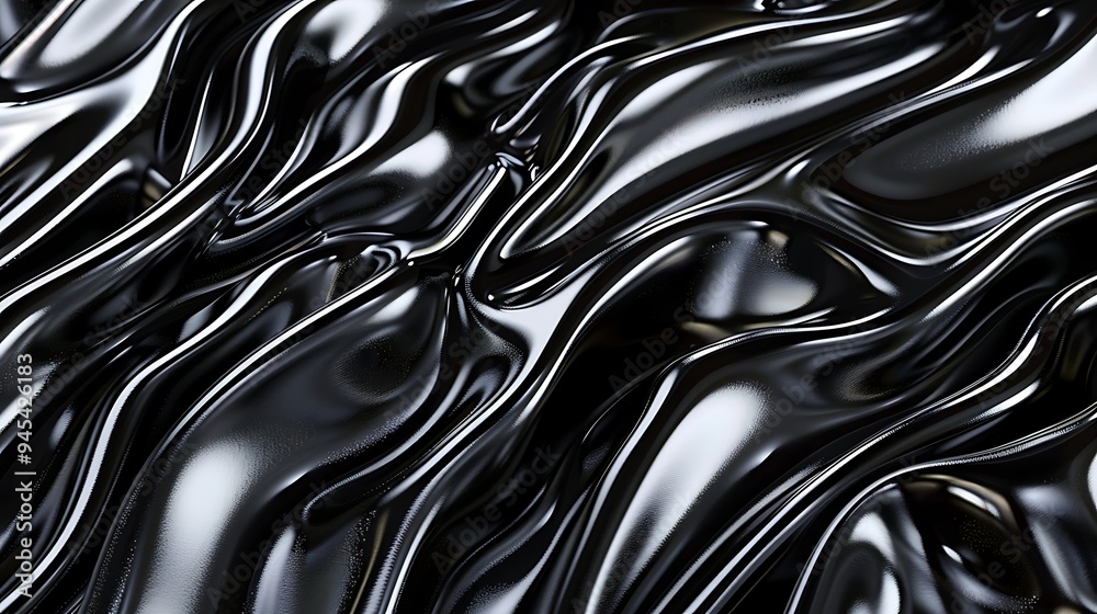 Abstract Black Fabric with Smooth, Flowing Waves Abstract Black Fabric with Smooth, Flowing Waves