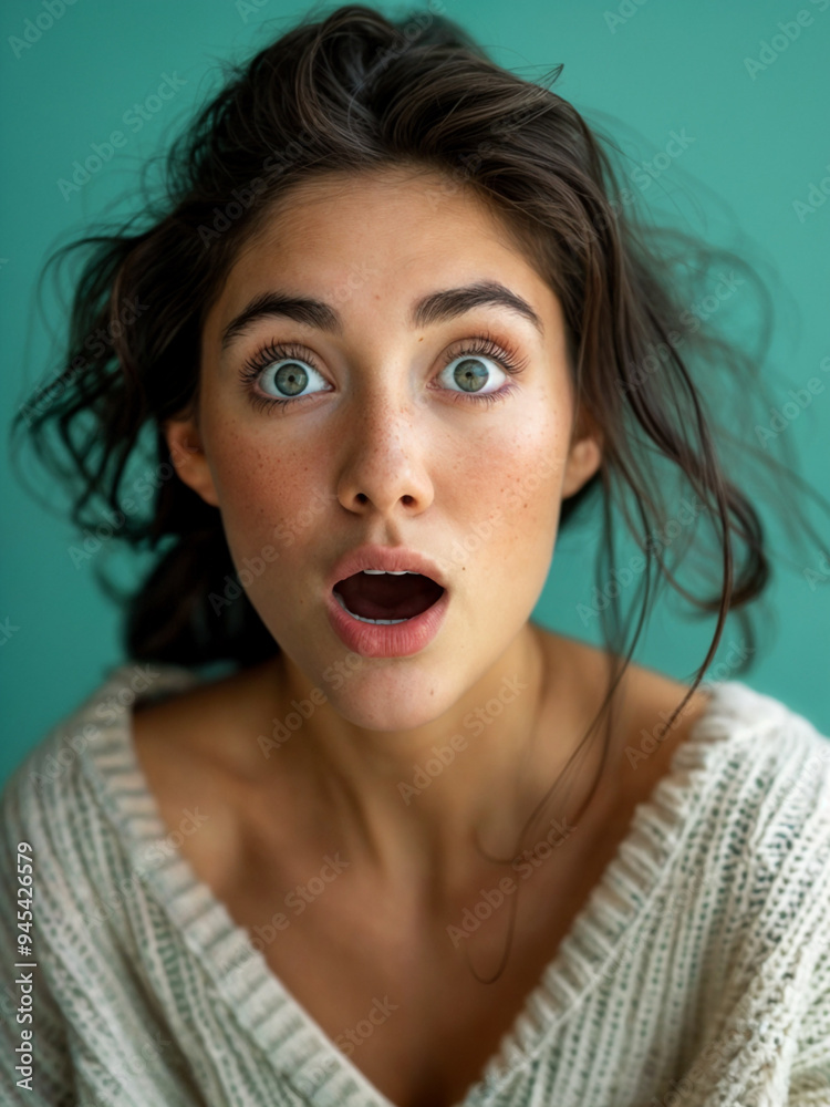 A close-up portrait of a woman with wide-open mouth, expressing surprise or shock, set against a blurred green background. A close-up portrait of a woman with wide-open mouth, expressing surprise or shock, set against a blurred green background.