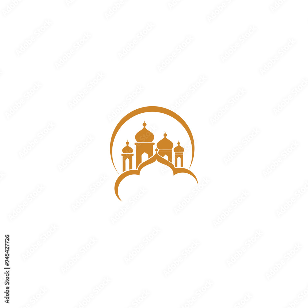 Fototapeta premium Mosque Logo. This is a minimalist mosque logo that has seven domes, designed in a line style so it looks elegant.