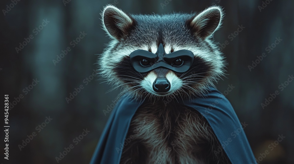 A raccoon wearing a black mask and cape stands in a superhero pose, capturing a whimsical and mythical atmosphere of humor and fantasy in the image. A raccoon wearing a black mask and cape stands in a superhero pose, capturing a whimsical and mythical atmosphere of humor and fantasy in the image.