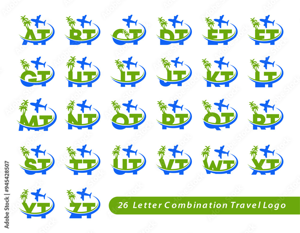 Obraz premium Air travel Letter combination vector logo. letter mark travel logo illustration. travel agency and tourism logo set.