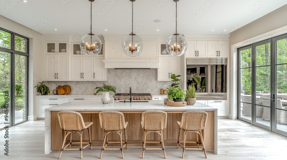 Fototapeta premium Modern Kitchen Interior Design with Natural Light and Sleek Appliances