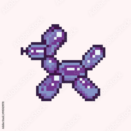 Balloon dog  pixel art. Inflatable puppy, bubble element.  8 bit. Game development, mobile app. Isolated vector illustration.