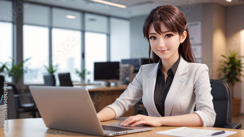 Businesswoman Using Laptop at Office Table