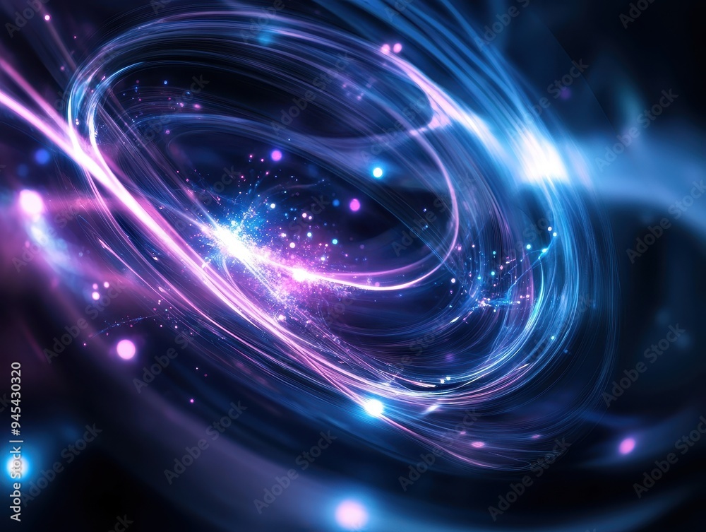 Vibrant abstract light swirls create a mesmerizing effect, blending colors and sparkles for a dynamic visual experience.