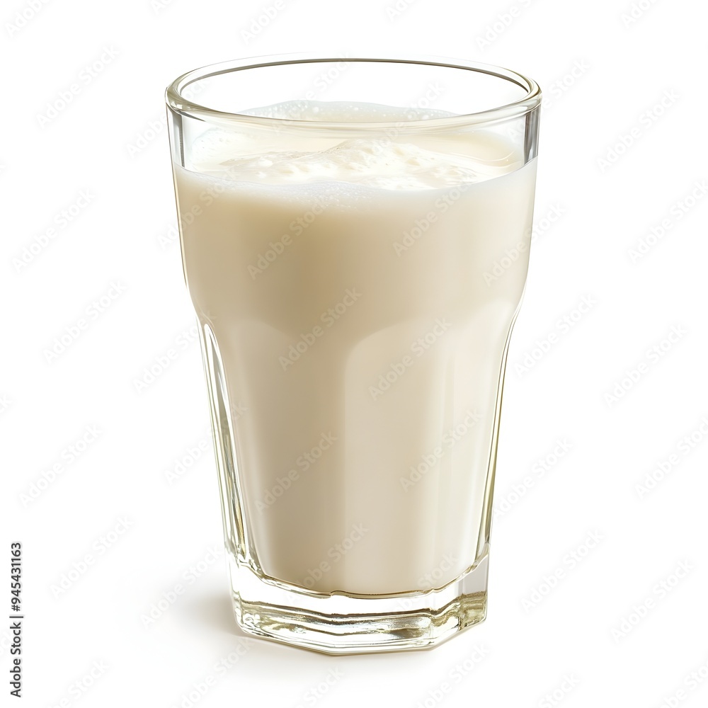 Closeup view of a glass filled with creamy chilled buttermilk positioned centrally on a plain white background showcasing the pure fresh and natural essence of this dairy based beverage Closeup view of a glass filled with creamy chilled buttermilk positioned centrally on a plain white background showcasing the pure fresh and natural essence of this dairy based beverage