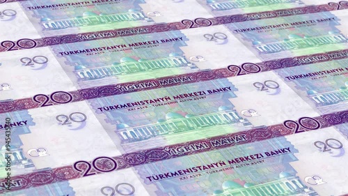 urkmenistan Turkmenistani Manat 20 Banknotes Money Printing House, Printing Twenty Turkmenistani Manat, Printing Press Machine Print out Turkmenistani Manat, Being printed by currency press photo