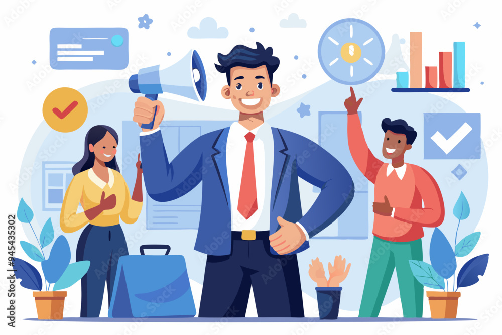 Recommendation, like or business feedback, office reputation, customer feedback or announce best quality promotion, recommend career concept, business people announce on megaphone with thumbs up.
Recommendation, like or business feedback, office reputation, customer feedback or announce best quality promotion, recommend career concept, business people announce on megaphone with thumbs up.