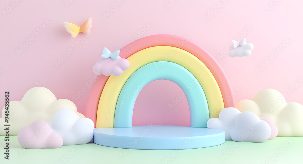 3D Rendering of a Colorful Rainbow-Themed Podium with Multiple Stages and Bright Colors, Representing Vibrant and Festive Atmospheres, Ideal for Depicting Themes of Celebration, Awards, and Event Desi 3D Rendering of a Colorful Rainbow-Themed Podium with Multiple Stages and Bright Colors, Representing Vibrant and Festive Atmospheres, Ideal for Depicting Themes of Celebration, Awards, and Event Desi