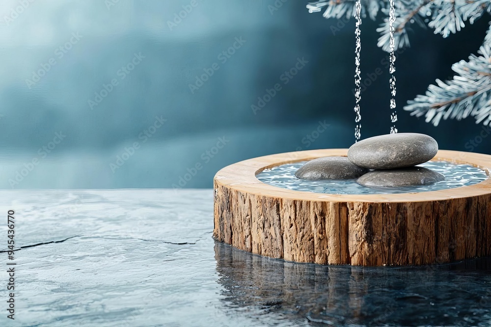 A tranquil spa experience with a stunning woman enjoying a wooden hot stone bath and holistic wellness treatments A tranquil spa experience with a stunning woman enjoying a wooden hot stone bath and holistic wellness treatments