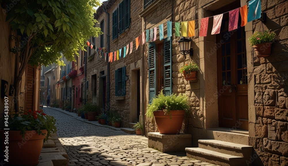 Fototapeta premium Charming Cobblestone Street Scene