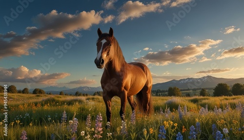 Majestic Horse in Vibrant Landscape
