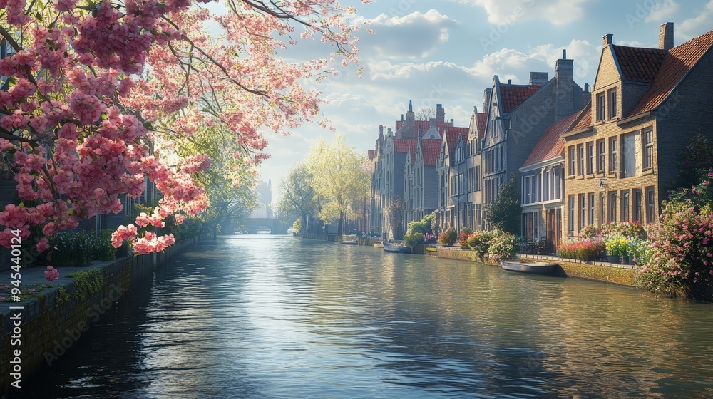 Obraz premium Bruges Canals Spring Flowers