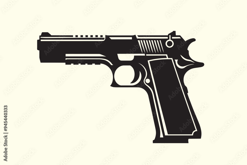 Graphic black detailed silhouette pistols, guns, rifles, submachines, revolvers and shotguns. Isolated on white background Graphic black detailed silhouette pistols, guns, rifles, submachines, revolvers and shotguns. Isolated on white background