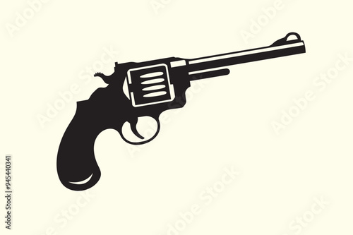 Graphic black detailed silhouette pistols, guns, rifles, submachines, revolvers and shotguns. Isolated on white background